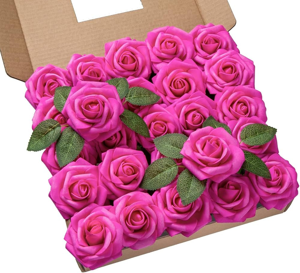 Coferset 25pcs Artificial Rose Flowers Fake Roses Real Looking Foam Roses with Stems for DIY Wedd... | Amazon (US)