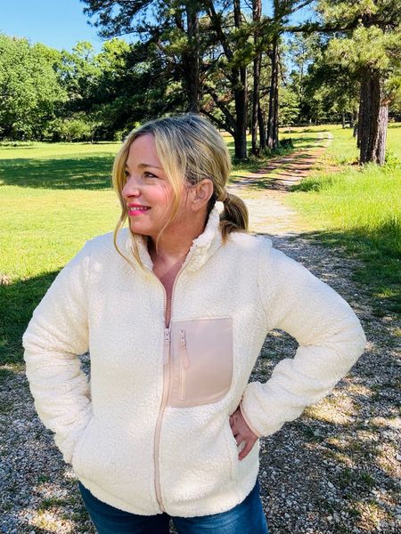 This Sherpa jacket is heavyweight and incredibly soft. I’m in a medium. Fun color block style. Perfect for a cold weather travel outfit or in Alaska cruise. Pair with a lightweight T-shirt and jeans and waterproof boots for the Alaska shore excursion outfit.

#LTKtravel #LTKover40 #LTKActive