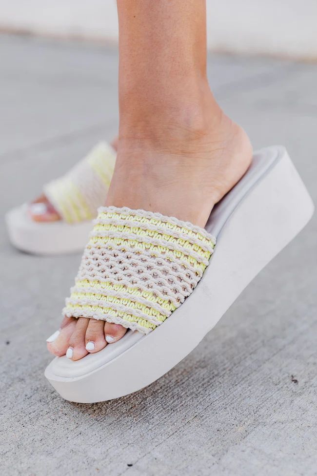 Cove White Crochet Platform Slide Sandals | Pink Lily