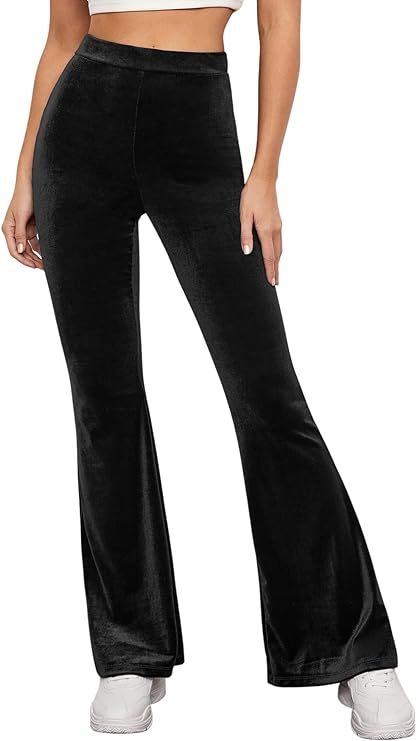 Floerns Women's Velvet Flare Leg High Waist Casual Bell Bottom Long Pants | Amazon (US)