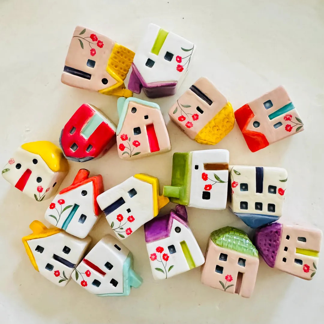 Handmade Ceramic House SET, Colorful and Whimsical Miniatures, One of a Kind, Spring Collection -... | Etsy (US)