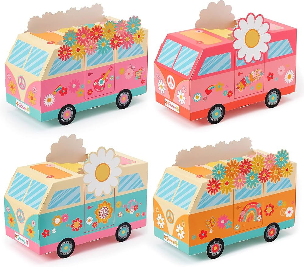 ANGOLIO 12Pcs Groovy Party Favor Boxes Groovy Hippie Peace Bus Centerpiece Birthday Party Decorat... | Amazon (US)