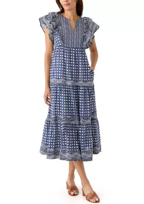 Crown & Ivy™ Women's Split Neck Printed Ruffle Dress | Belk