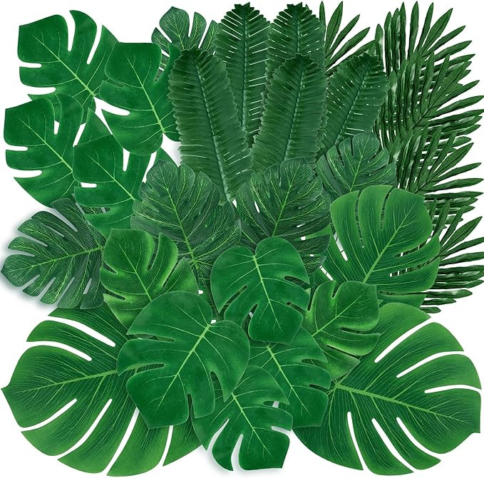 Sggvecsy 34 Pieces 6 Kinds Artificial Tropical Palm Leaves Tropical Leaves Monstera Leaves Safari... | Amazon (US)