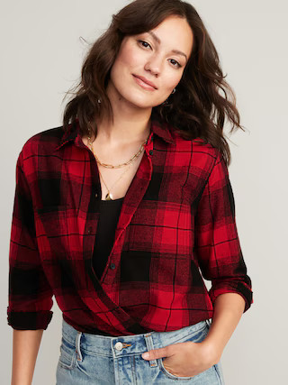 Long-Sleeve Plaid Flannel Boyfriend Shirt for Women | Old Navy (US)