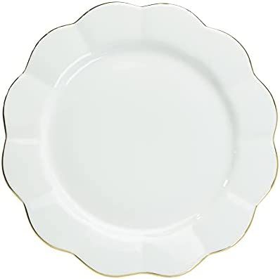 Gracie China by Coastline Imports Gracie China Porcelain White Gold Scallop Set of 4 Dinner Plate... | Amazon (US)