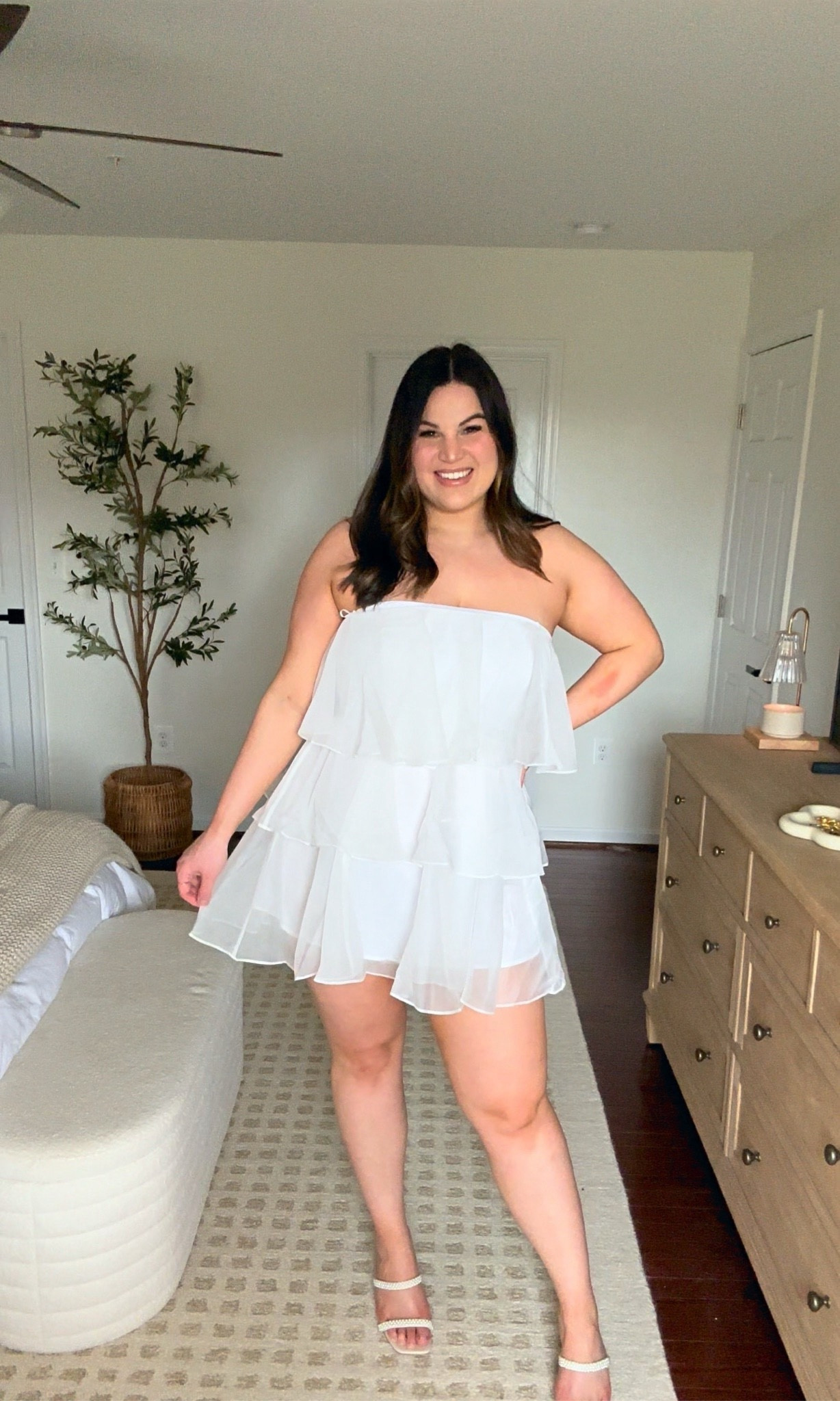 casual mini white dress for women White Loie Bubble Hem Mini Dress