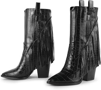 ISNOM Fringe Cowboy Boots for Women, with Sassy Tassel and Block Heel Design | Amazon (US)