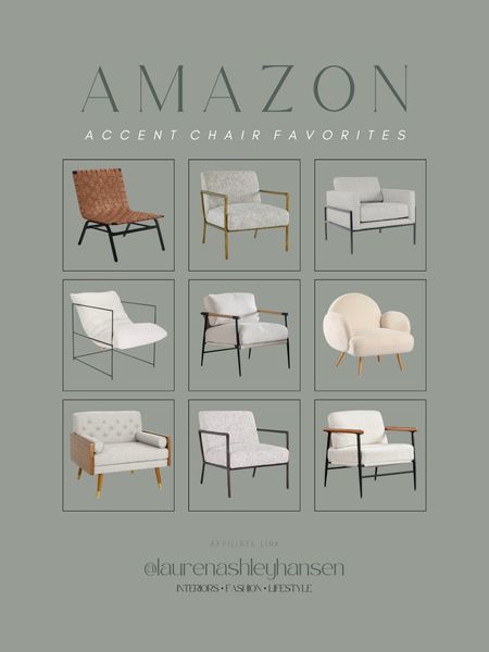 Amazon accent chairs! I love the variation in materials and tones here—wood, iron, metal, boucle, upholstered, and woven leather! Great price points too! 

#LTKhome #LTKstyletip #LTKsalealert