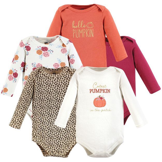 Hudson Baby Infant Girl Cotton Long-Sleeve Bodysuits, Cutest Pumpkin | Target
