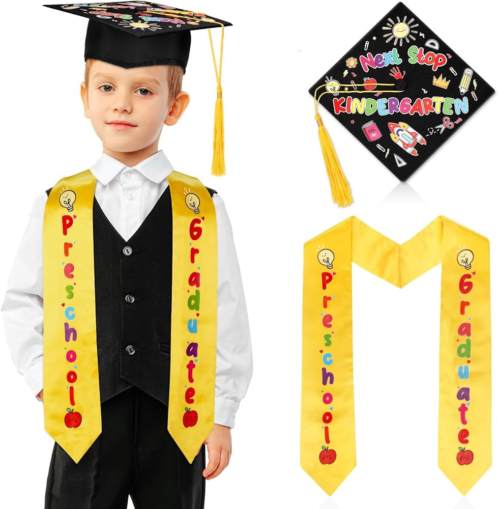 Preschool Graduation Cap and Stole for Kids Next Stop Kindergarten Cap with Tassel Unisex Printed... | Amazon (US)