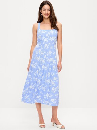Fit & Flare Sleeveless Linen-Blend Midi Dress | Old Navy (US)