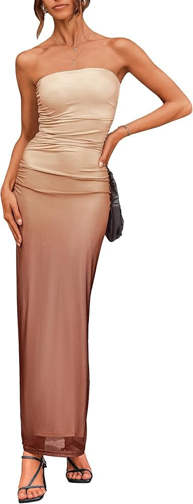 Pretty Garden Womens Summer Strapless Maxi Bodycon Dresses With Club Slit | Amazon (US)