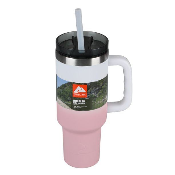 Ozark Trail 40 oz Vacuum Insulated Stainless Steel Tumbler Pink & White | Walmart (US)