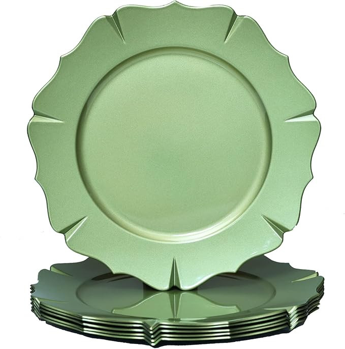 Green Charger Plates Set of 6, 13 Inch Decorative Chargers for Dinner Plate, Party, Wedding, Chri... | Amazon (US)