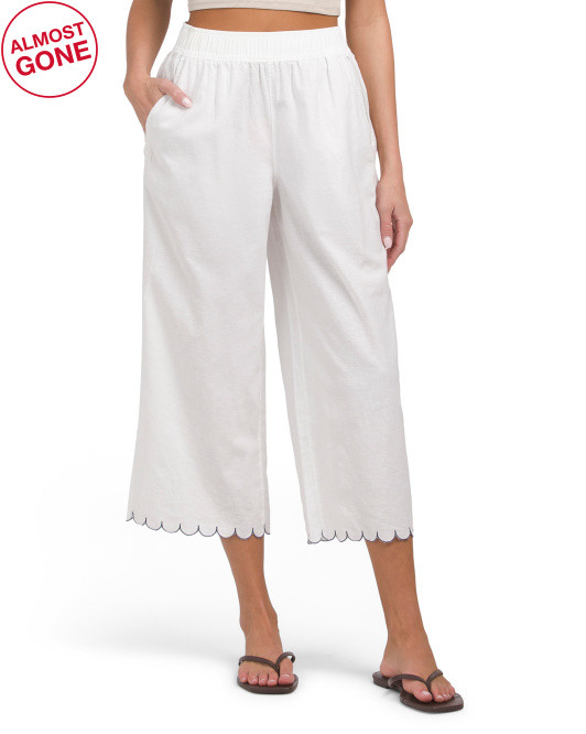 Linen Blend Scallop Pull On Pants | TJ Maxx