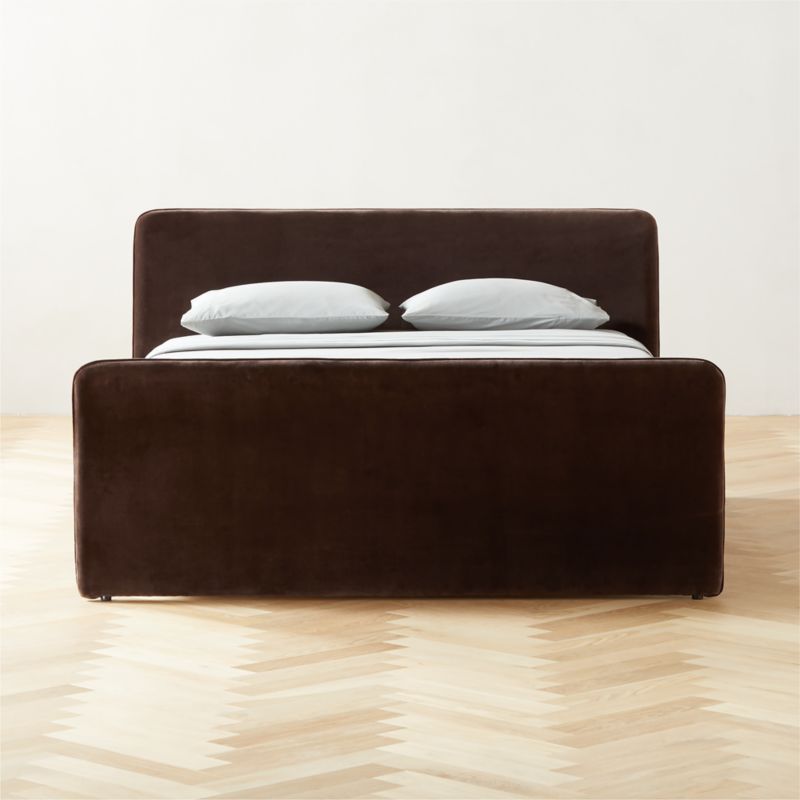 Camerano Chocolate Velvet Upholstered Bed | CB2 | CB2