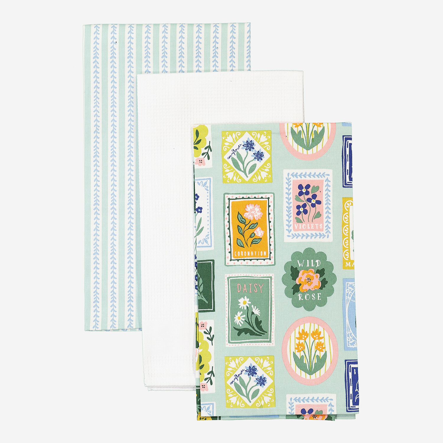 Three Pack Multicoloured Flower Collage Tea Towels 40x60cm | TK Maxx