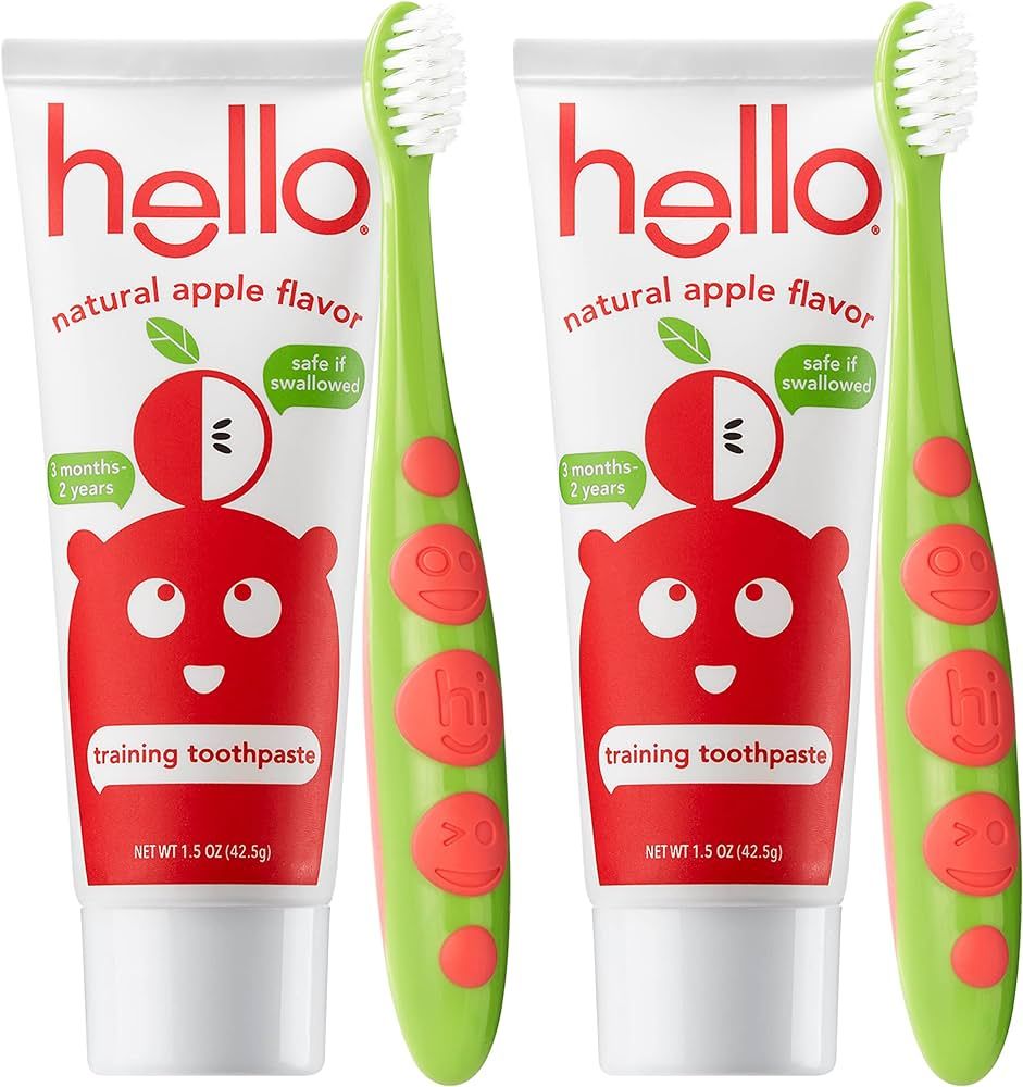 hello Natural Apple Flavored Training Toothpaste and Toddler Bundle, for Kids Age 2 Months to 3 Y... | Amazon (US)