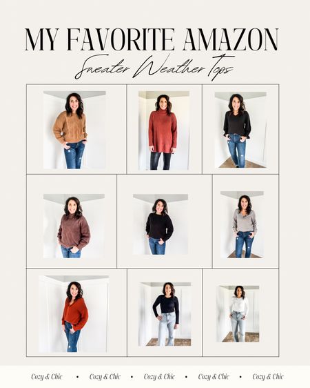From cozy to chic the best winter tops from Amazon. Casual chunky cable knit sweaters are great with your favorite  jeans. Long turtleneck tunic style sweaters for leggings. Pretty blouses for work or date night. Tight fitting layering tops for winter.  Womens fashion over 50  

#LTKstyletip #LTKmidsize #LTKover40