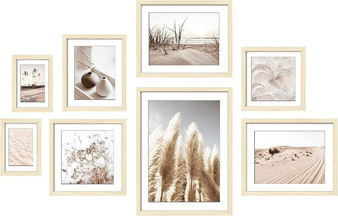ArtbyHannah 8 Pack Natural Color Gallery Wall Frame Set with Pampas Grass and Desert Prints Wood ... | Amazon (US)