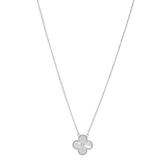 VAN CLEEF & ARPELS 18K White Gold Guilloche Vintage Alhambra Pendant Necklace | FASHIONPHILE | FASHIONPHILE (US)