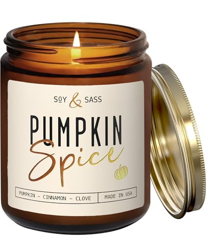 Pumpkin Spice Candle, Fall Candles - 'Pumpkin Spice' Pumpkin Candle I Infused w/Essential Oils I Autumn Scented Soy Candles for Home I Fall Home Décor I 9oz Reusable Jar, 50Hr Burn, Made in USA | Amazon (US)