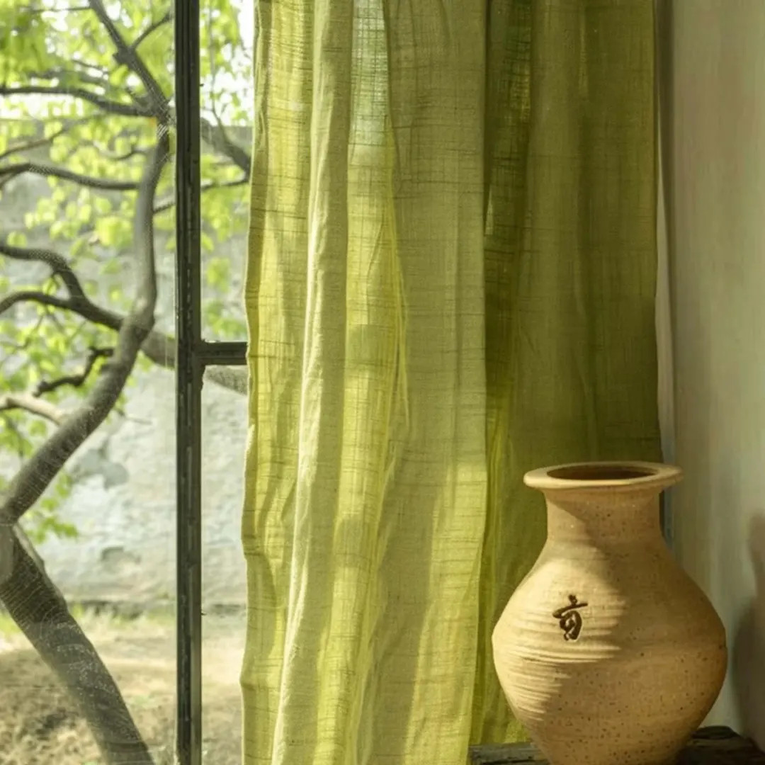 Green Linen Curtain, Light Filtering Privacy Panel, Handmade Farmhouse Decor - Etsy | Etsy (US)
