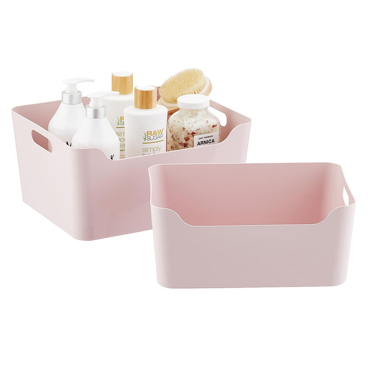Soft Pink Plastic Storage Bins with Handles | The Container Store