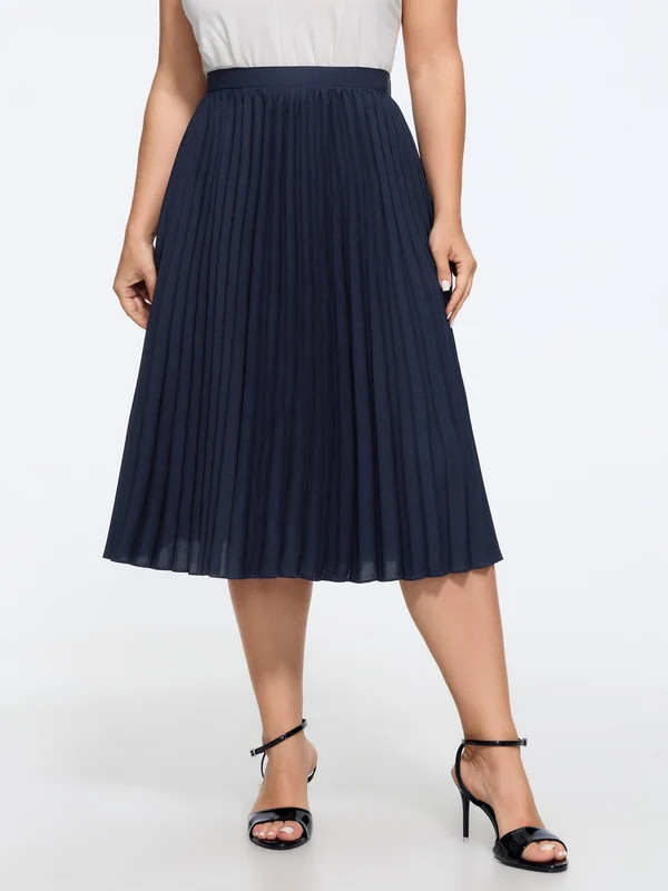 Solid Pleated Flowy Midi Skirt | Bloomchic