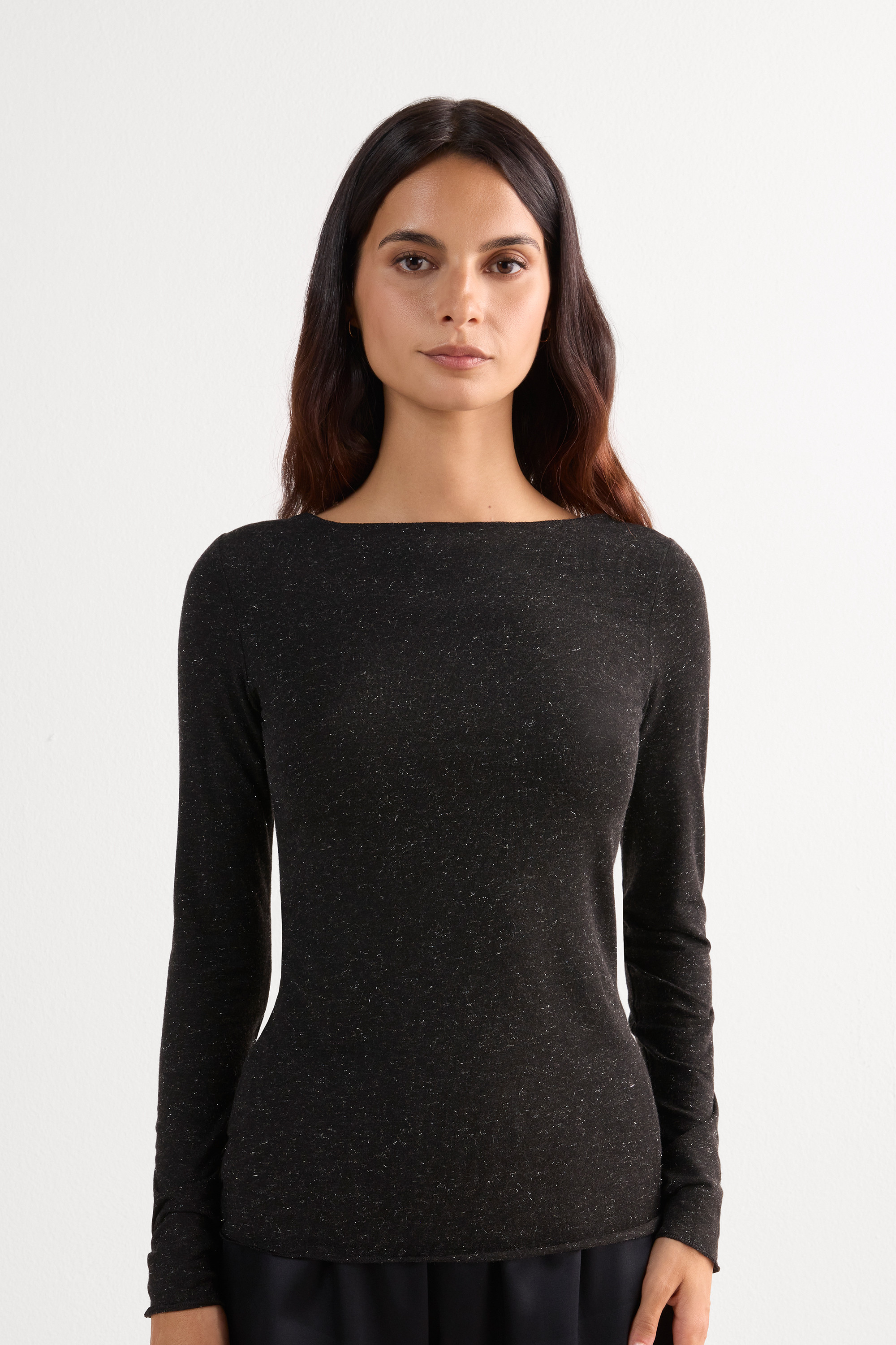 Crewneck Top in Modal Light with Cashmere Lamé | Intimissimi (US)