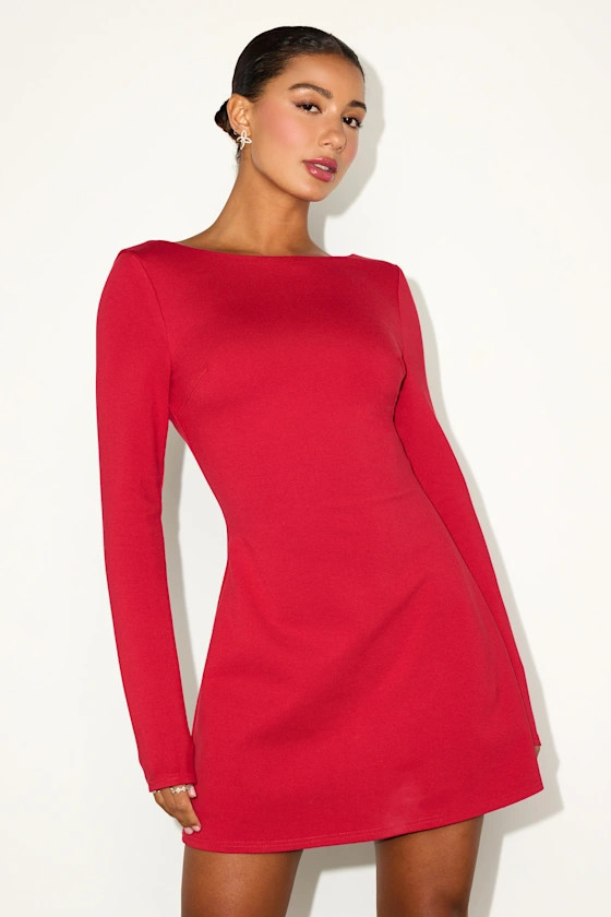 Aldith Red Ponte Knit Long Sleeve Mini Dress | Lulus