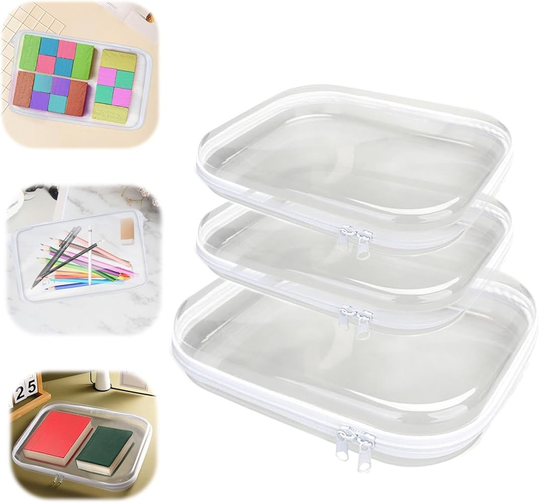 3PCS Transparent Cases Clear Hard Shell Cosmetic Bag Zipper Case | Amazon (US)