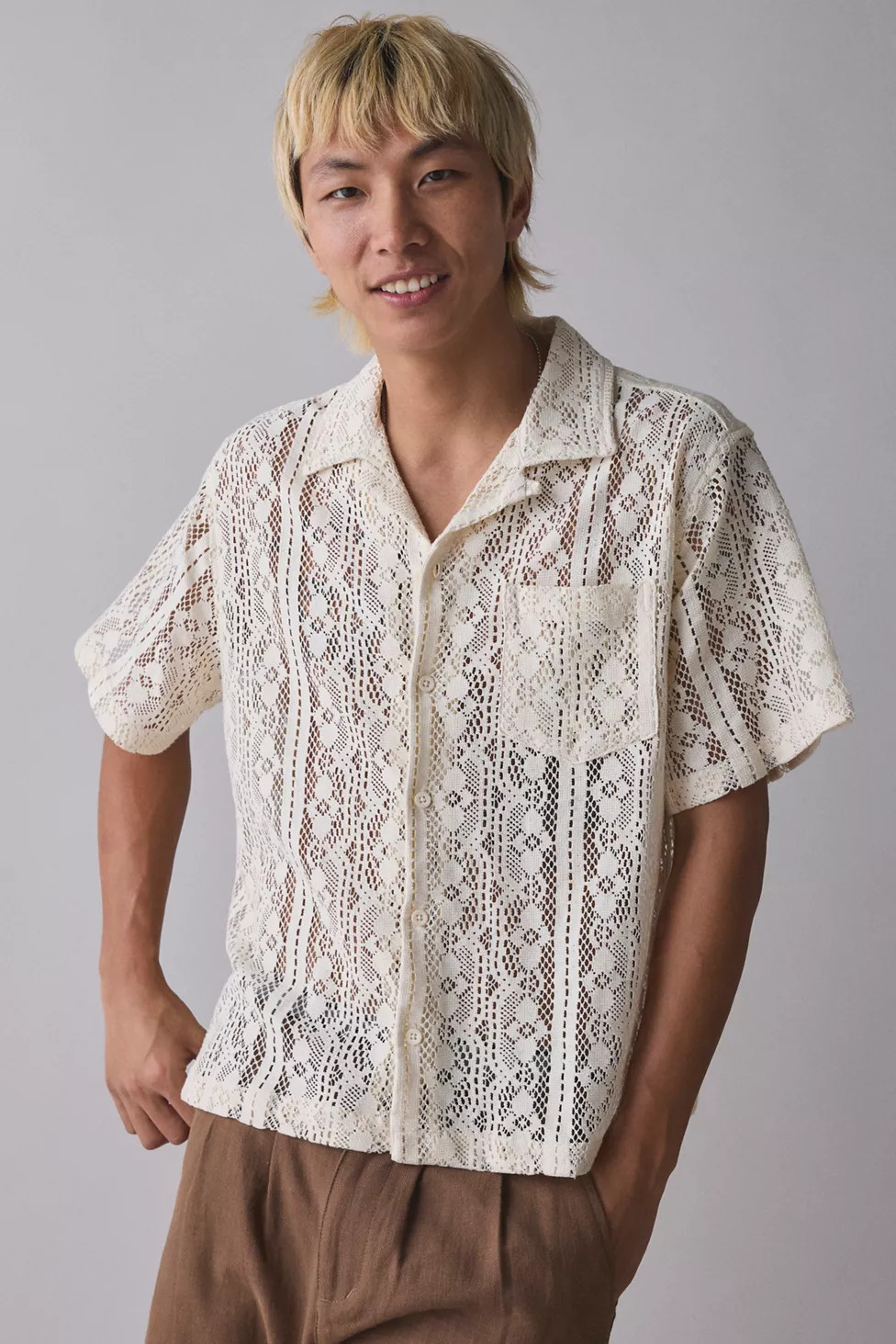 UO Liam Lace Short Sleeve Shirt | Urban Outfitters (US and RoW)