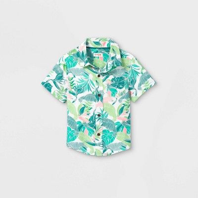 Toddler Boys' Floral Print Challis Woven Short Sleeve Button-Down Shirt - Cat & Jack™ Green | Target