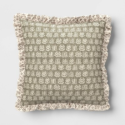 Square Block Print Reversible Pillow with Ruffle Trim Green - Threshold™ | Target