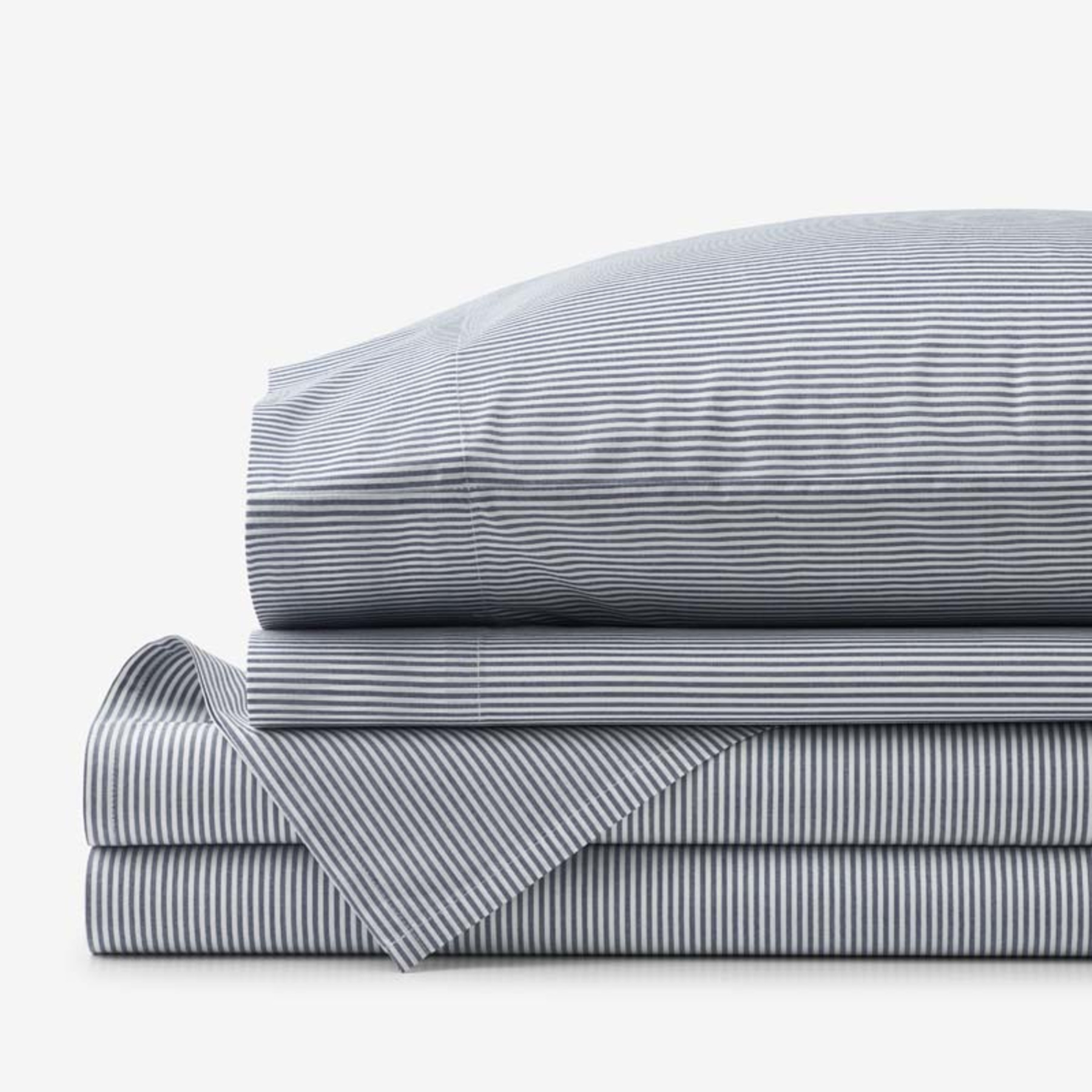 Classic Stripes and Plaids Cool Yarn-Dyed Cotton Percale Bed Sheet Set - Stripe White/Blue, Queen | The Company Store