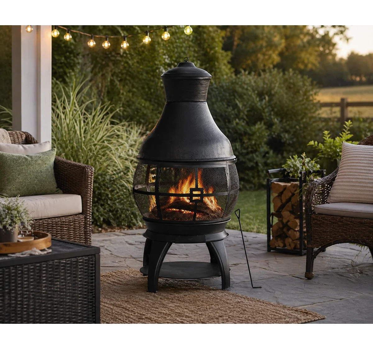 45" Cast Iron Smokeless Chiminea with Mesh Screen, Sliding Door & Rain Cap | Wayfair North America
