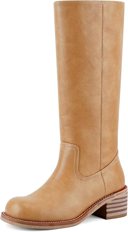 Women's Knee High Boots Square Toe Chunky Block Heel Long Boots for Women Comfortable Low Heel Wo... | Amazon (US)