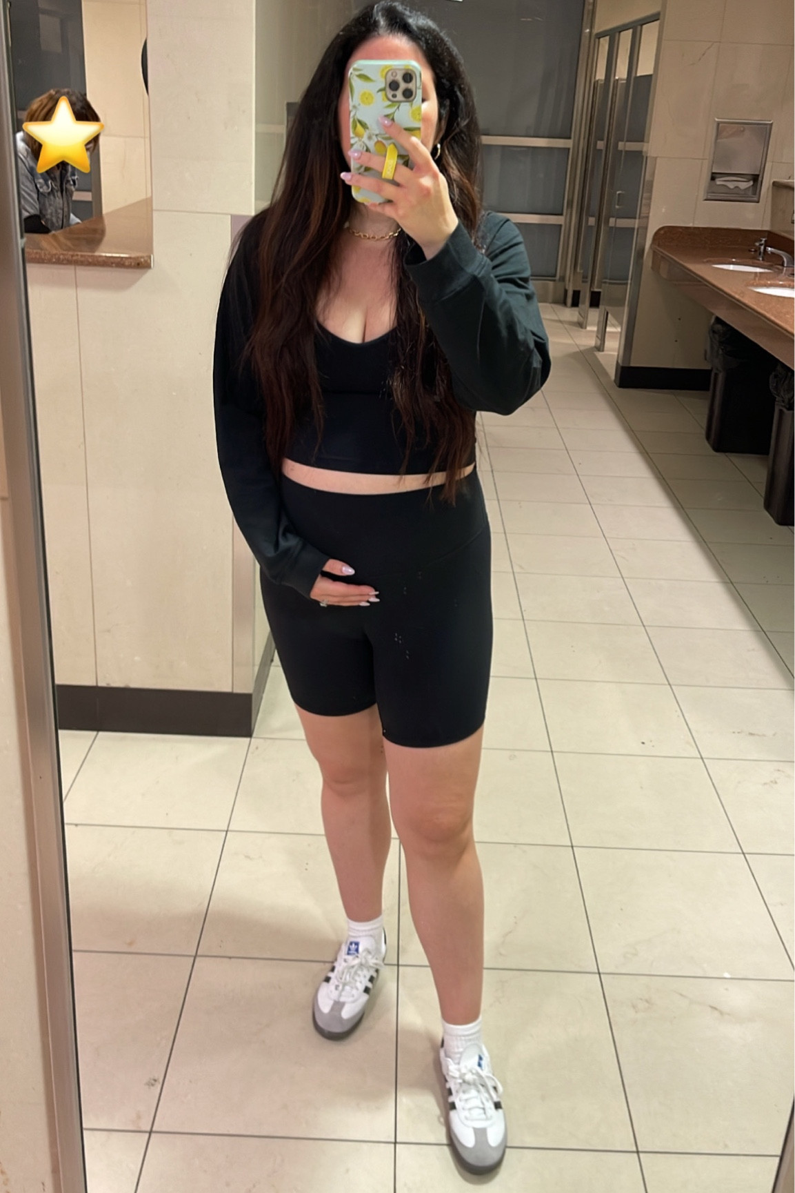 Travel outfit, airport outfit, bump friendly airport outfit, Lululemon biker align shorts, align tank top, adidas samba white sneakers, black shrug, crew socks

#LTKSeasonal #LTKtravel #LTKFitness