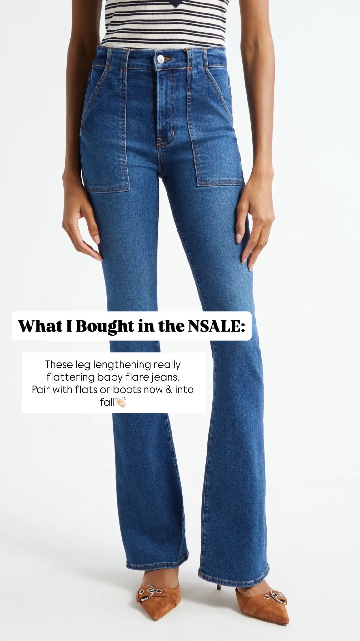 These high-rise, leg lengthening, baby flare jeans are the perfect modern and very flattering silhouette to pair with a cute pair of flats or boots this fall. 
I love the pocket detail 



#LTKOver40 #LTKStyleTip #LTKSaleAlert