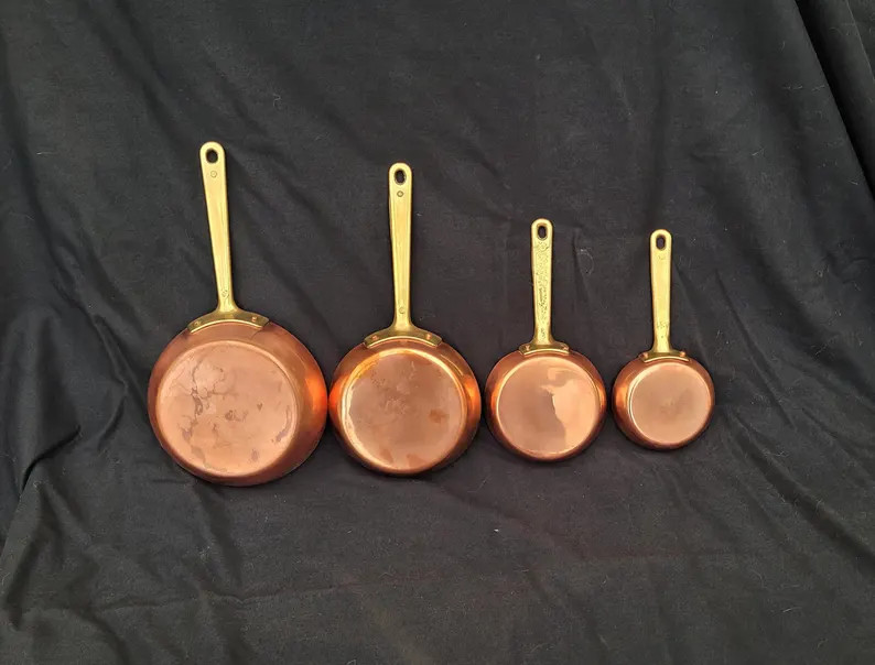 Vintage French Copper Saucepan Set of 4, Small Graduated Copper Pots With Brass Handles, Country ... | Etsy (Global)