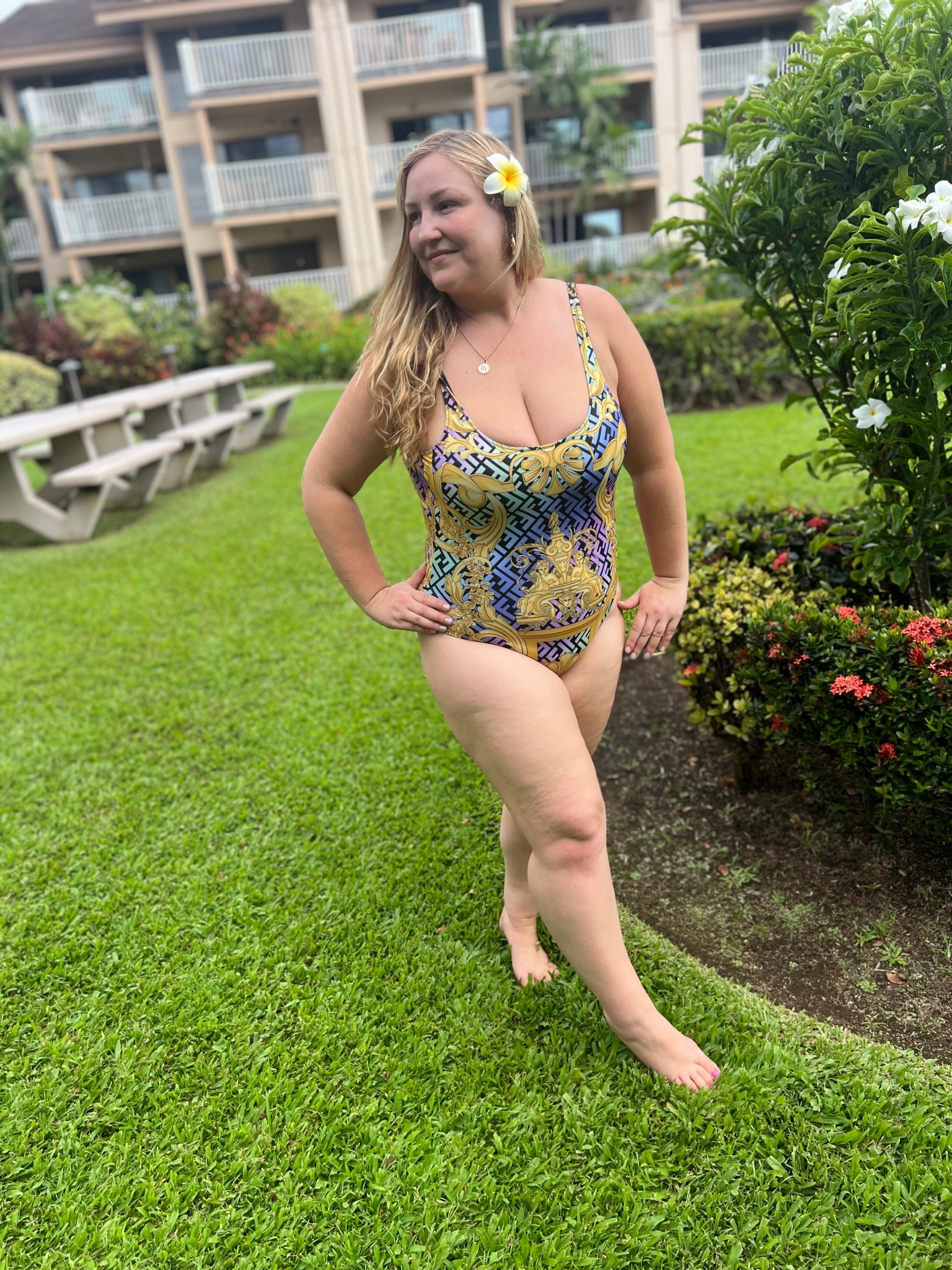 Linked similar one piece from Versace,
This piece was limited edition Fendi Versace collab 
Wearing size 5 for reference 

#LTKSummerEdit #LTKMidsize #LTKSwim