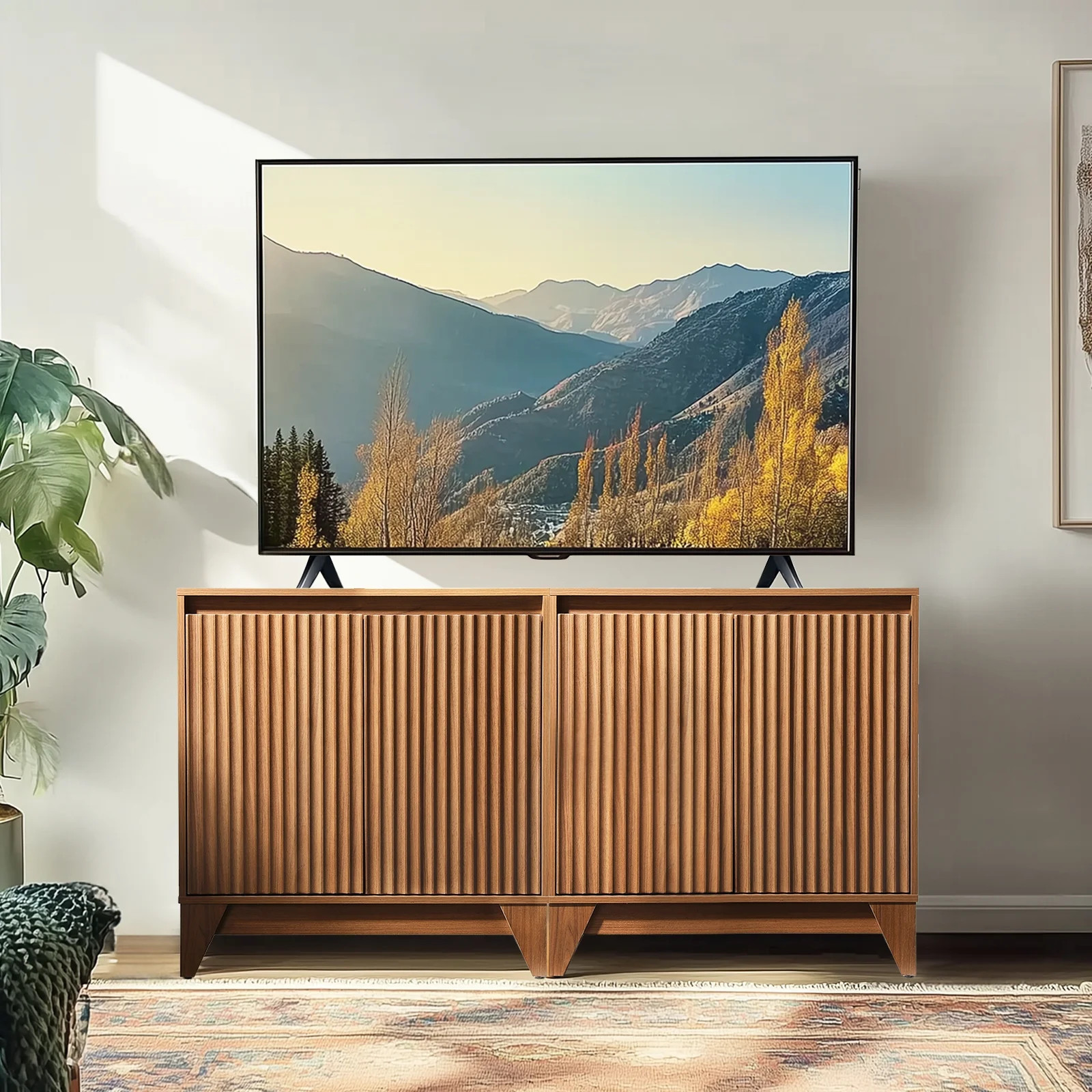 UPGO 31'' Modern Farmhouse Sideboard Buffet Cabinet with Storage, Fluted Panel Doors & Adjustable... | Walmart (US)