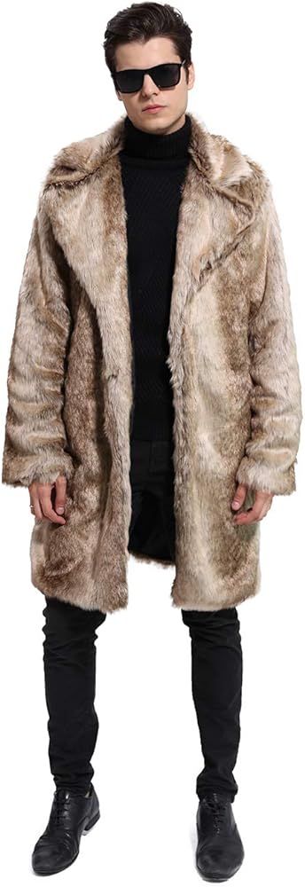 UMREN Men's Luxury Faux Fur Coat Jacket Winter Warm Long Coats Overwear Outwear | Amazon (US)