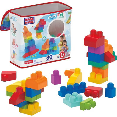 MEGA BLOKS First Builders Big Building Bag Toy Blocks with Blue Storage Bag for Toddler - 80pc | Target