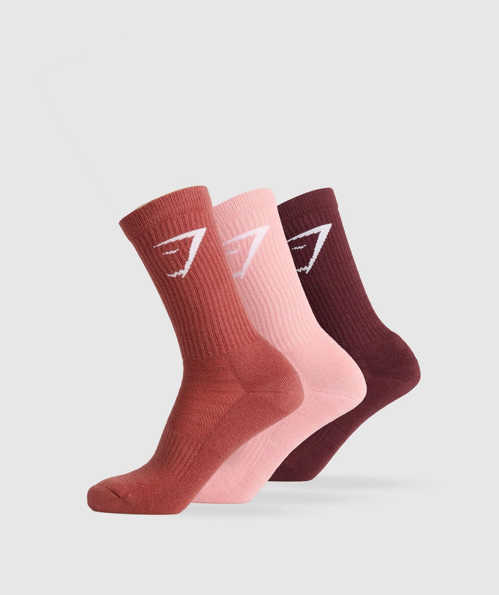 Gymshark Crew Socks 3pk - Rich Maroon/Flamingo Pink/Rust Red | Gymshark US