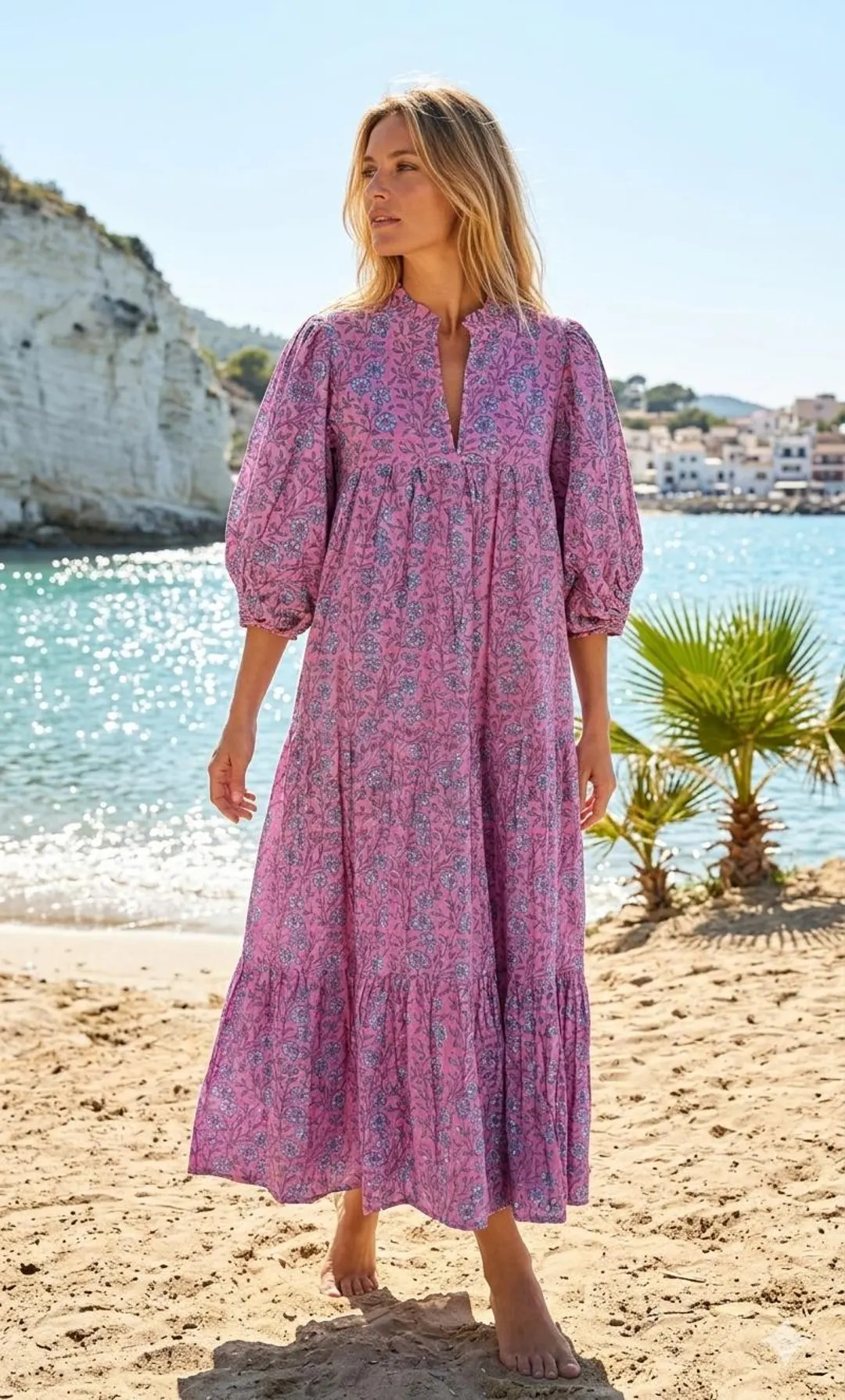 Lavender Purple Floral Block Print Maxi Dress \u2013 Boho Cotton Puff Sleeve Dress - Etsy | Etsy (Global)