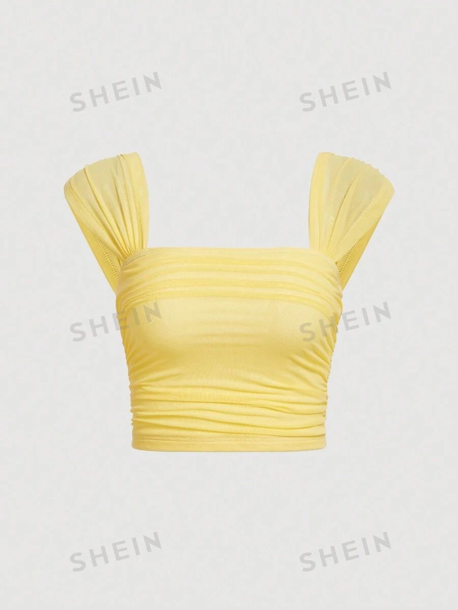 SHEIN MOD Women's Square Neck Pleated Tank Top | SHEIN