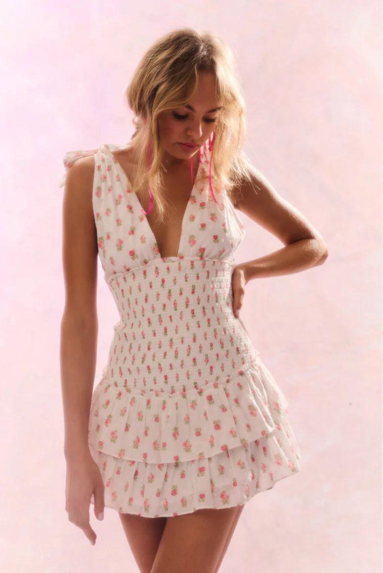 Rossi Cotton Floral Smocked Mini Dress | LoveShackFancy